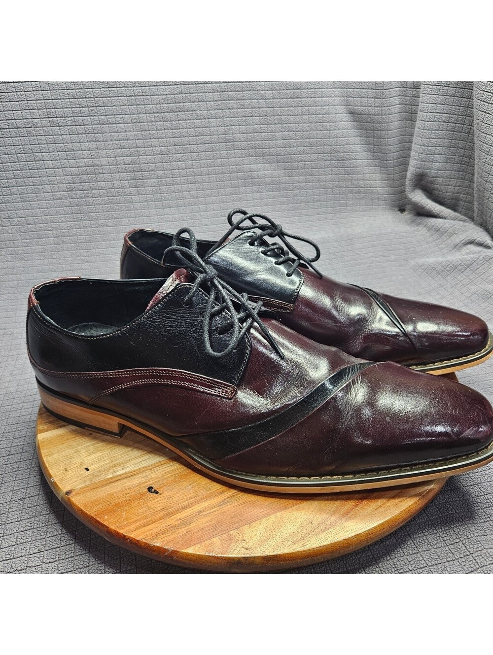 Stacy Adams Dress Shoes Men's Burgundy Black 12M Leather Two Tone Derby
